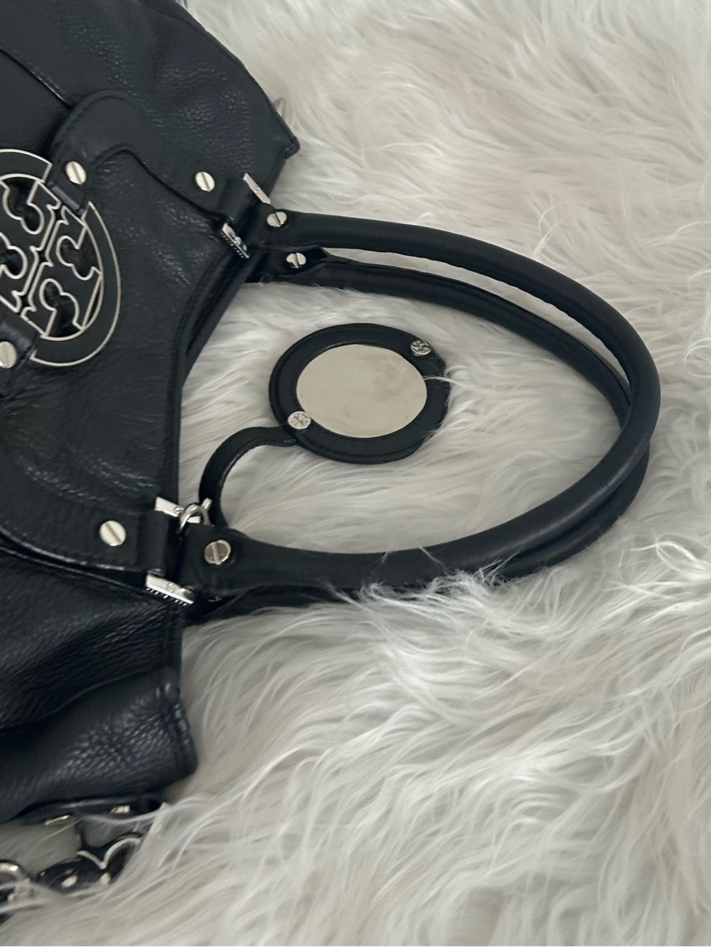 Tory Burch Amanda Black Pebbled Leather Tote Shoulder Bag Crossbody - Picture 8 of 14